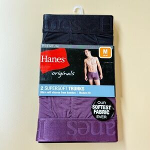Hanes Originals Premium Supersoft Trunks 2-Pack Mens Medium Black Purple Bamboo